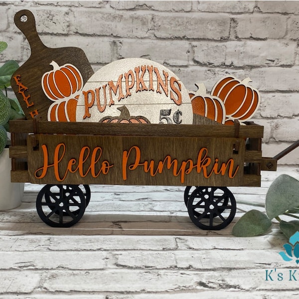 Pumpkin Insert for Interchangeable Wagon Shelf Sitter, Interchangeable Wagon Sign, Pumpkin Craft, Entryway Decor on Table, Hutch Cabinet