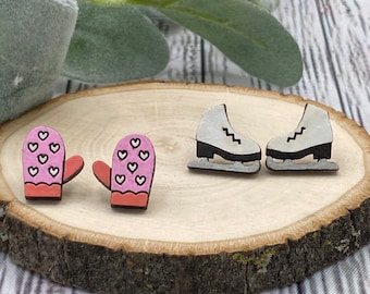 Winter Stud Earrings, Hand Painted Earrings, Earrings for Little Girls, Stud Earrings for Women, Stainless Steel Earrings, Sensitive Ear