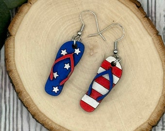 4th of July Flip Flop Earrings, Fourth of July Flip Flop Earrings, Stars and Stripes Earrings, Patriotic Earrings, Gift for Mom