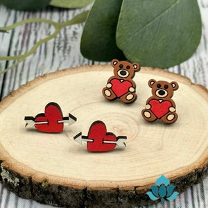 Valentine&#39;s Day Stud Earrings, Hand Painted Earrings, Earrings for Girls, Stud Earrings for Women, Stainless Steel Earrings, Sensitive Ear