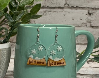 Snow Globe Earrings, Let It Snow, Acrylic Earrings Dangle, Lightweight Earrings Dangle, Winter Earrings