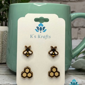 Bee Stud Earrings, Hand Painted Earrings, Earrings for Little Girls, Stud Earrings for Women, Stainless Steel Earrings, Sensitive Ear