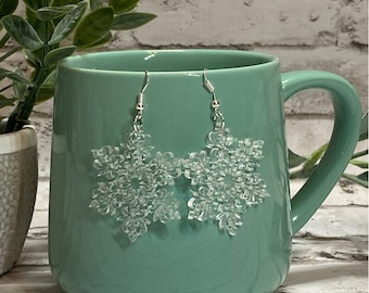 Acrylic Snowflake Earrings, Big Snowflake, Winter Earrings, Gift for Mom, Gift for Birthday, Gift for Woman, Lightweight Earrings Dangle