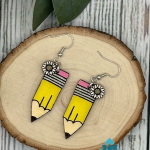 Teacher Pencil Earrings, Pencil Dangle Earrings, Back to School Gifts for Teacher, Cute Teacher Earrings, Hand Painted Earrings