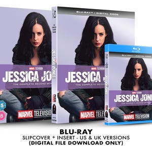 May include: Blu-ray disc case with a slipcover and insert for the second season of the Marvel Television series Jessica Jones. The case features a photo of Krysten Ritter as Jessica Jones on the front. The text on the case reads "Jessica Jones: The Complete Second Season".