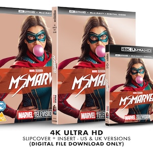 Può includere: Una custodia per disco Blu-ray 4K Ultra HD con una custodia scorrevole e un inserto per la serie televisiva Marvel Ms. Marvel. La custodia presenta uno sfondo rosso e arancione con il titolo "Ms. Marvel" in testo bianco. La parte anteriore della custodia presenta una foto del personaggio principale, Kamala Khan, che indossa un costume blu e verde e soffia una bolla. La custodia è classificata PG.