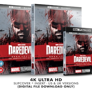 May include: Three "Daredevil" Blu-ray and 4K Ultra HD cases. The cases feature a close-up of a man's face with a red and black color scheme. The text "Daredevil" and "Born Again" are visible.