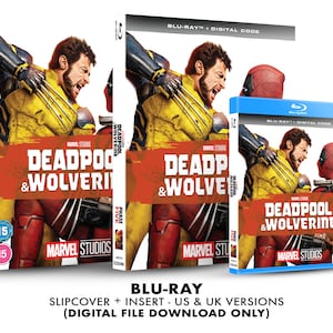 May include: Blu-ray disc case featuring Deadpool and Wolverine in a fight scene. The case is blue and has the Marvel Studios logo. The text on the case reads "Deadpool & Wolverine".