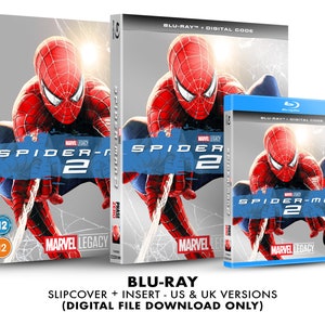 Può includere: Una custodia per disco Blu-ray con sfondo argentato e un personaggio di Spider-Man rosso e blu sul davanti. La custodia ha il titolo "Spider-Man 2" e il logo Marvel Legacy. La custodia è per un disco Blu-ray e include un codice digitale.