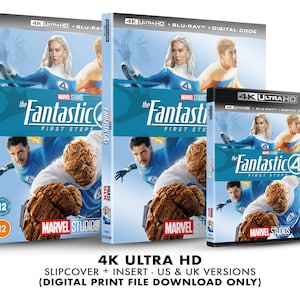 May include: Blu-ray and 4K Ultra HD movie cases for "The Fantastic Four: First Steps." The cases feature the movie title, character images, and the Marvel Studios logo. The text "4K Ultra HD" is visible.