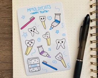 Happy Teeth Sticker Sheet, Waterproof vinyl stickers,