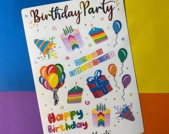 Birthday Party Waterproof Sticker Sheet, Journal Stickers