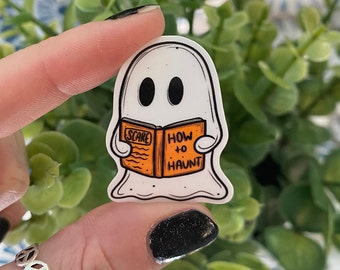 Cute Ghost Reading Book Sticker, Waterproof Laptop Decal