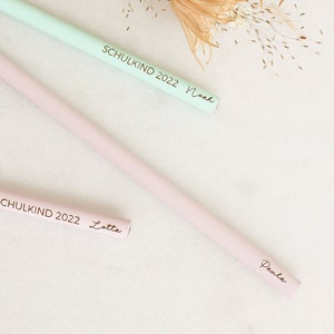 Personalisierbarer Bleistift mit Name rosa mint Stift mit Gravur Schulkind Geschenk Schultüte Einschulung Schulstart Mädchen Junge Bild 1