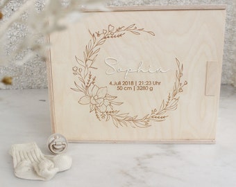 Souvenir box Baby XXL with 3D acrylic | Babybox Wooden Box Memories | personalized box baby