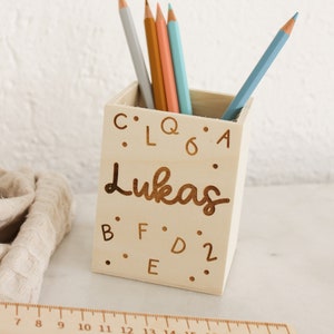 Personalized Pen Holder abc Design SchoolChild Gift School Start Pen Box Wood with Name School Start Desk Storage Pens