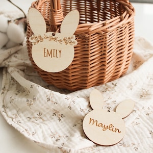 Easter basket for children, personalized with tag | Basket Easter children's wicker basket for girls boys wooden sign Easter pendant