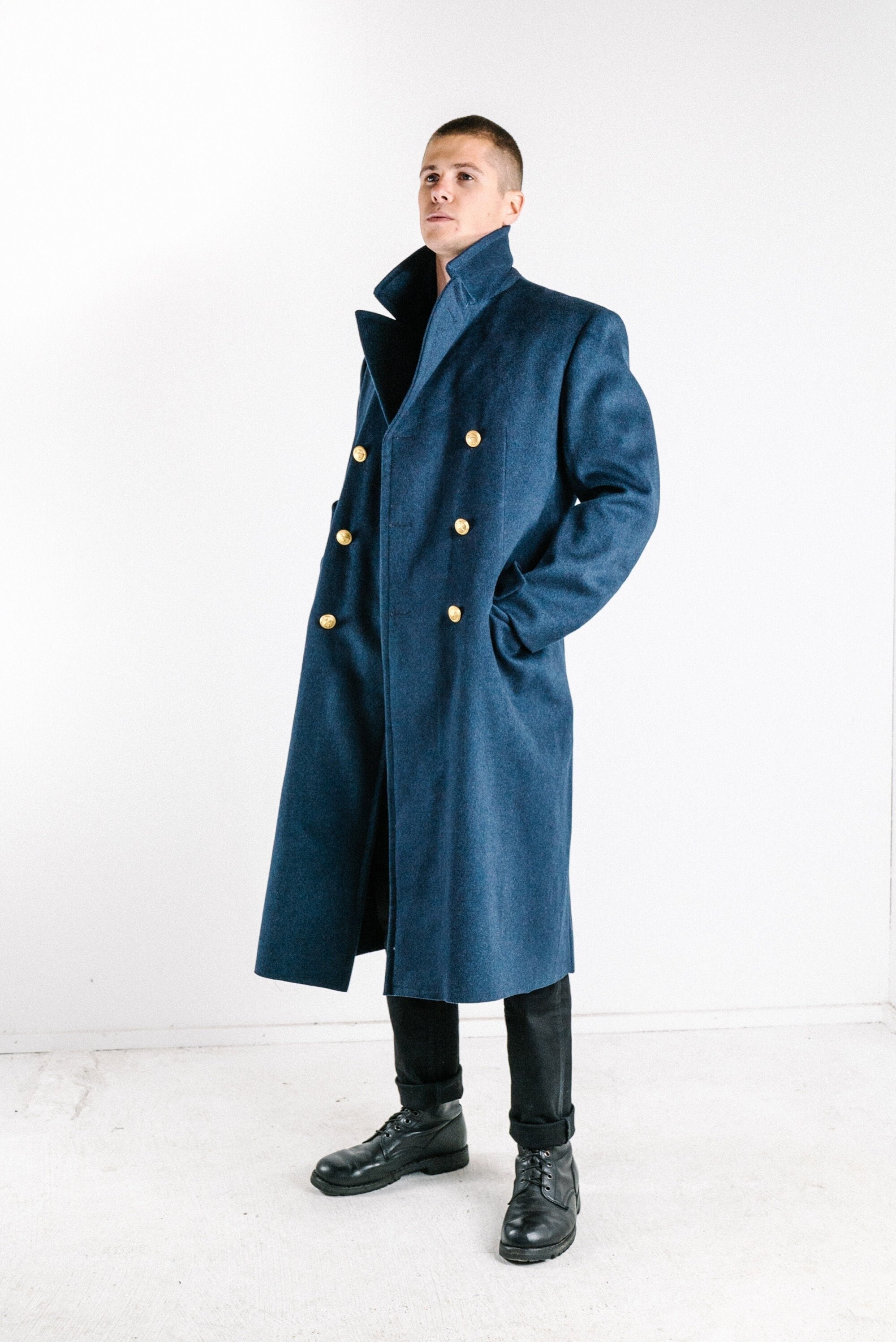 Italian Navy Blue Wool Great Coat 