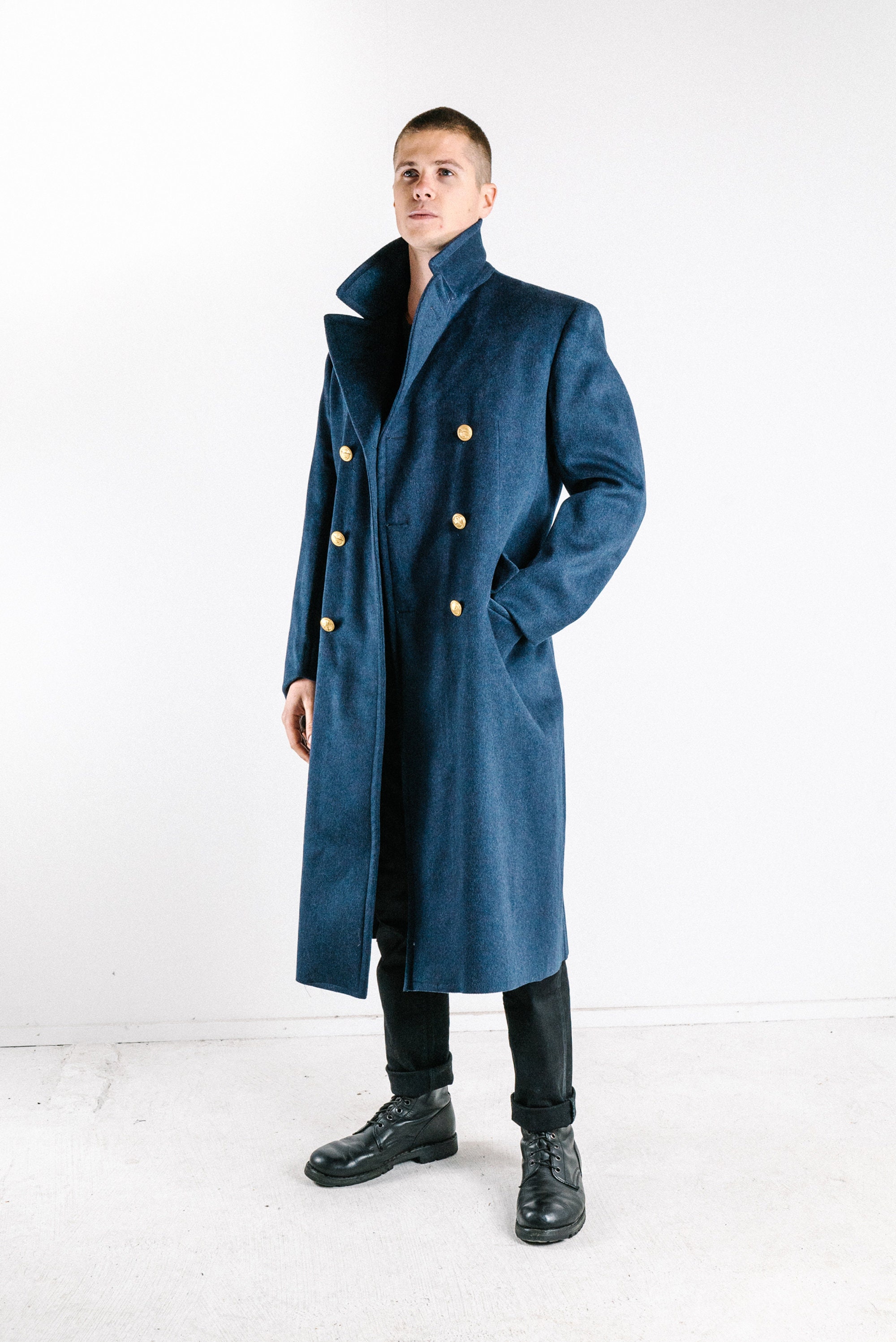 Italian Navy Blue Wool Great Coat -  Canada