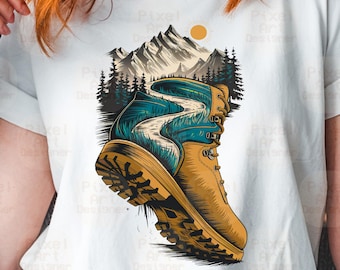 Hiking Boot PNG, Mountain Png, Camping Life Png, Travel Png, Adventure Outdoor Png, Mountain Trail Sublimation, Camping Nature Lover Clipart