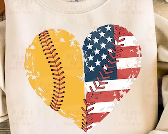 Softball USA Heart PNG, Softball Sublimation, Patriotic Softball Png, American Pride Softball Graphic, USA Softball Png, Softball Mom Png