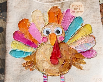 Hand-Painted Turkey Design PNG, Hand Painted Turkey Clipart, Fall Harvest PNG, Acrylic Brush Texture PNG, Brushstroke Thanksgiving Design