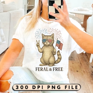 Chat sauvage et gratuit PNG, Sublimation patriotique du 4 juillet, Fête de l'indépendance drôle, Feu d'artifice du drapeau américain pour chemises, Fêtes américaines