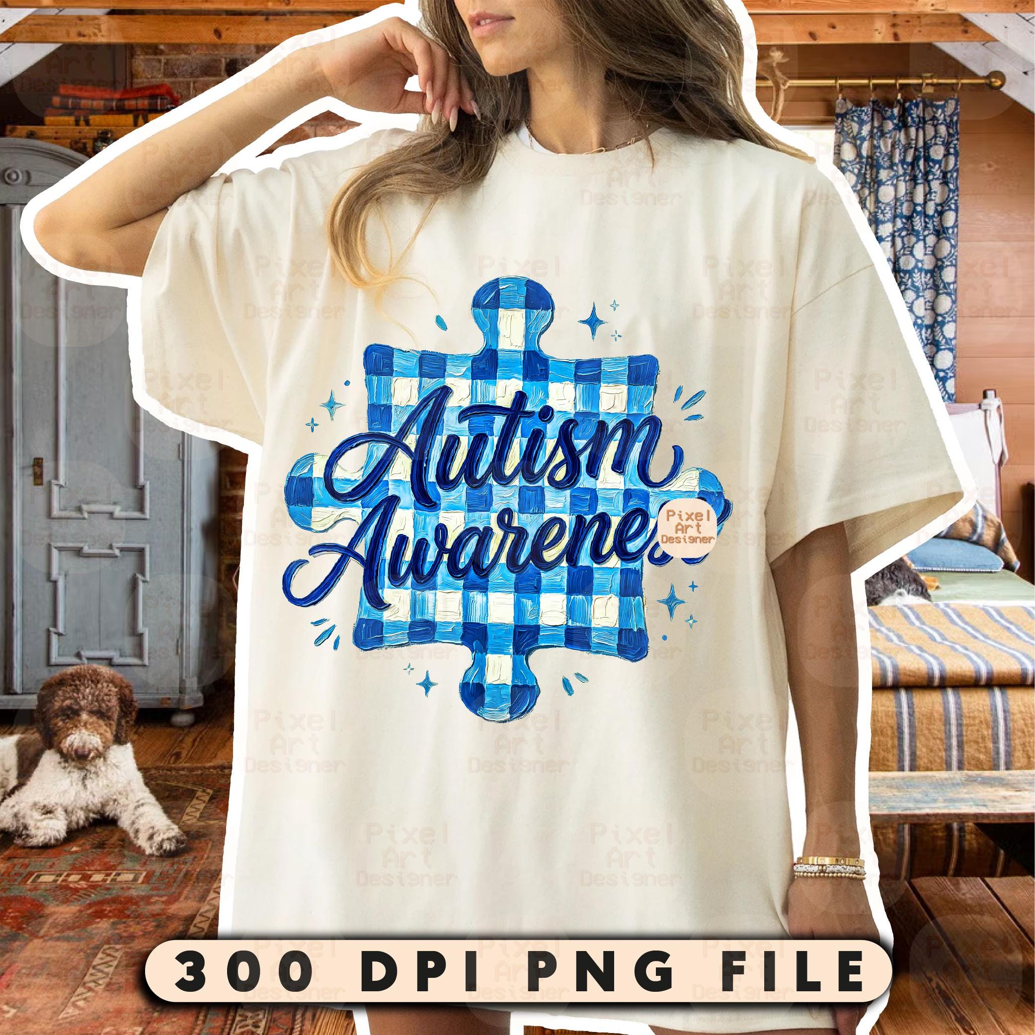 Autism Awareness PNG File, Oil Impasto Blue Puzzle Piece Design ...