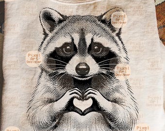 Halftone Raccoon SVG PNG, Cute Raccoon Holding Heart Design, Minimalist Wildlife Art, Raccoon Love Svg, Trendy Valentine Day Design