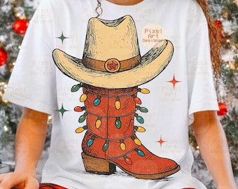 Western Christmas Boot PNG, Weihnachten Cowboy-Stiefel PNG, Western Lichter Design, Cowboy Weihnachten Png, Weihnachten Cowgirl Png