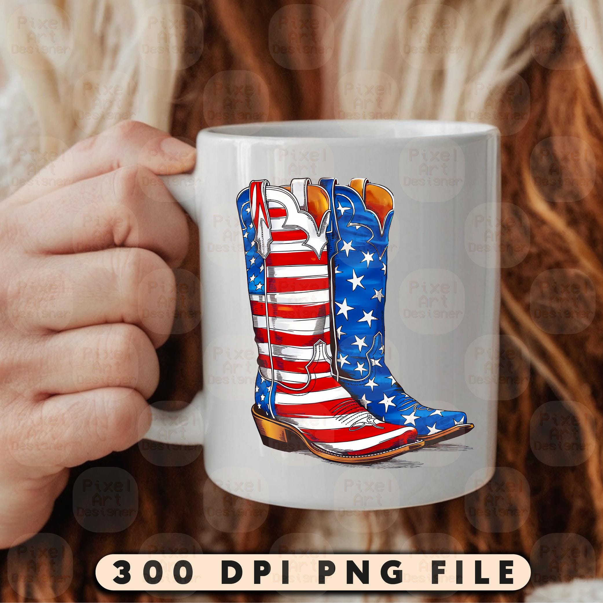 Cowboy Boots PNG, Patriotic Western Boots Sublimation, 4th of July