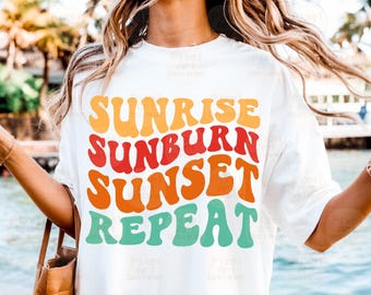Summer SVG PNG Sunrise Sunburn Sunset Repeat, Retro Beach Sublimation Design for T-Shirts, Summer Saying, Funny Beach, Summer Svg, Sun Svg