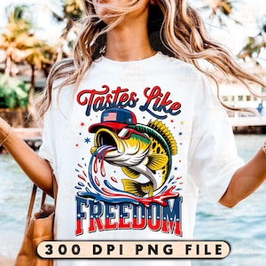 Pesca de lubina americana PNG, diseño de sublimación del 4 de julio, pez patriótico, sublimación del 4 de julio, Día de la Independencia, camiseta de pesca PNG