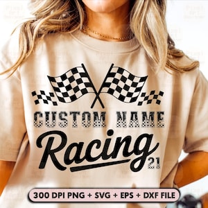 Custom Name Racing SVG PNG Design, Checkered Flags Graphic for Sublimation, Editable Motorsports File, Race Mom Svg, Race Player Svg