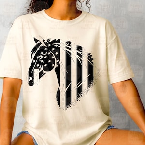 Cheval patriotique SVG PNG, sublimation étalon drapeau américain en détresse, tête de cheval rustique Svg, Svg cheval USA, jour de l'indépendance, pays Svg