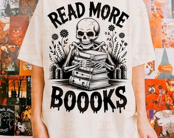 Funny Halloween Read More Books SVG PNG, Spooky Fall Season Shirt Art, Teacher Svg, Reading Halloween Design, Spooky Book Lover, Library Svg