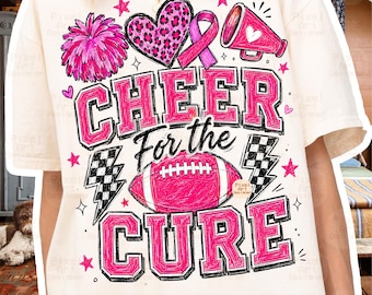 Cheer For The Cure PNG, Breast Cancer Awareness Cheerleader Shirt Design, Pink Ribbon Football Sublimation, Cheer Squad Digital Download