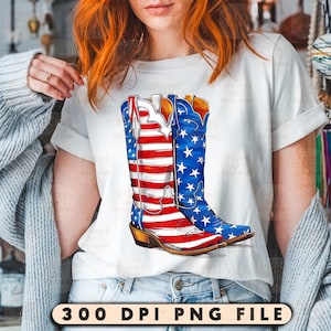 Botas de vaquero PNG, Sublimación de botas patrióticas del oeste, Diseño de camiseta de país con bandera estadounidense del 4 de julio, Botas rojas, blancas y azules PNG, País PNG