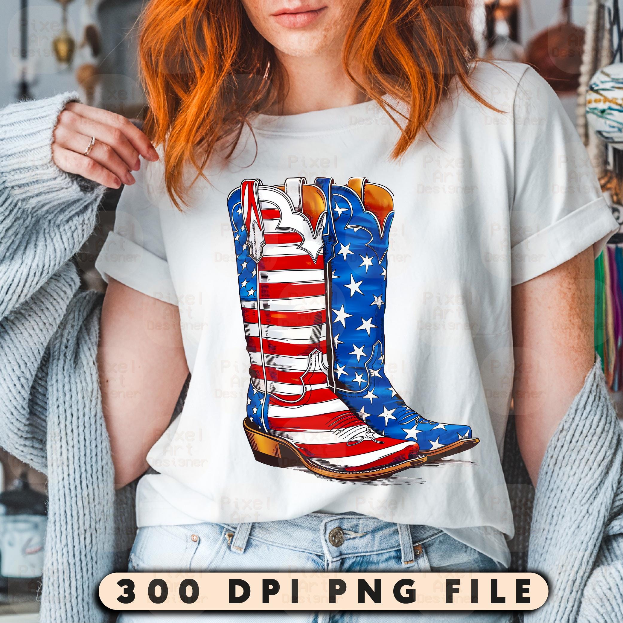 Cowboy Boots PNG, Patriotic Western Boots Sublimation, 4th of July
