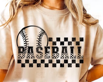 Baseball SVG PNG, Checkerboard Sports Design for Sublimation, Grunge Style Baseball Clipart for Shirts and Gifts, Distressed Baseball Svg