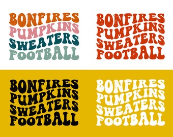 Bonfires Pumpkins Sweaters Football Svg, Pumpkin Season Svg, Football Svg, Football Mama, Fall T-shirt Svg, Fall Vibes Svg, Wavy Stacked Svg