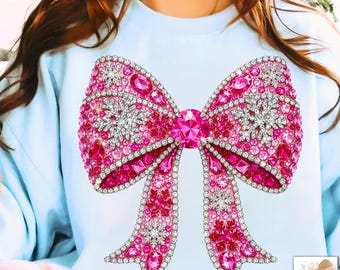 Rhinestone Glitter Christmas Bow PNG, Jeweled Coquette Winter Shirt (Digital Download)
