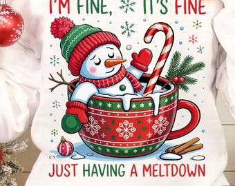 Grappige quote, schattige sneeuwpop, kerst PNG, grappige kerstsneeuwpop, warme chocolademelk, grappige winter PNG, sarcastische kerst, vrolijk kerstontwerp, sublimatie