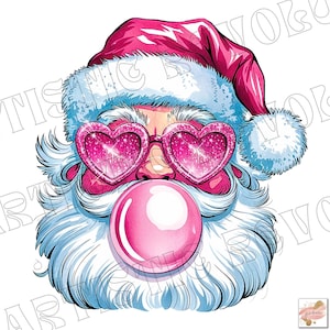 Retro Santa Christmas Blowing Bubble PNG, Vintage Merry Christmas PNG, Funny Santa With Sunglasses Xmas Holiday Sublimation Digital Download