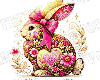 Bunny Easter Coquette Png, Watercolor Floral Easter Bunny Png, Happy Easter png, Easter Coquette Bow png, Girly Easter Png, Spring shirt Png