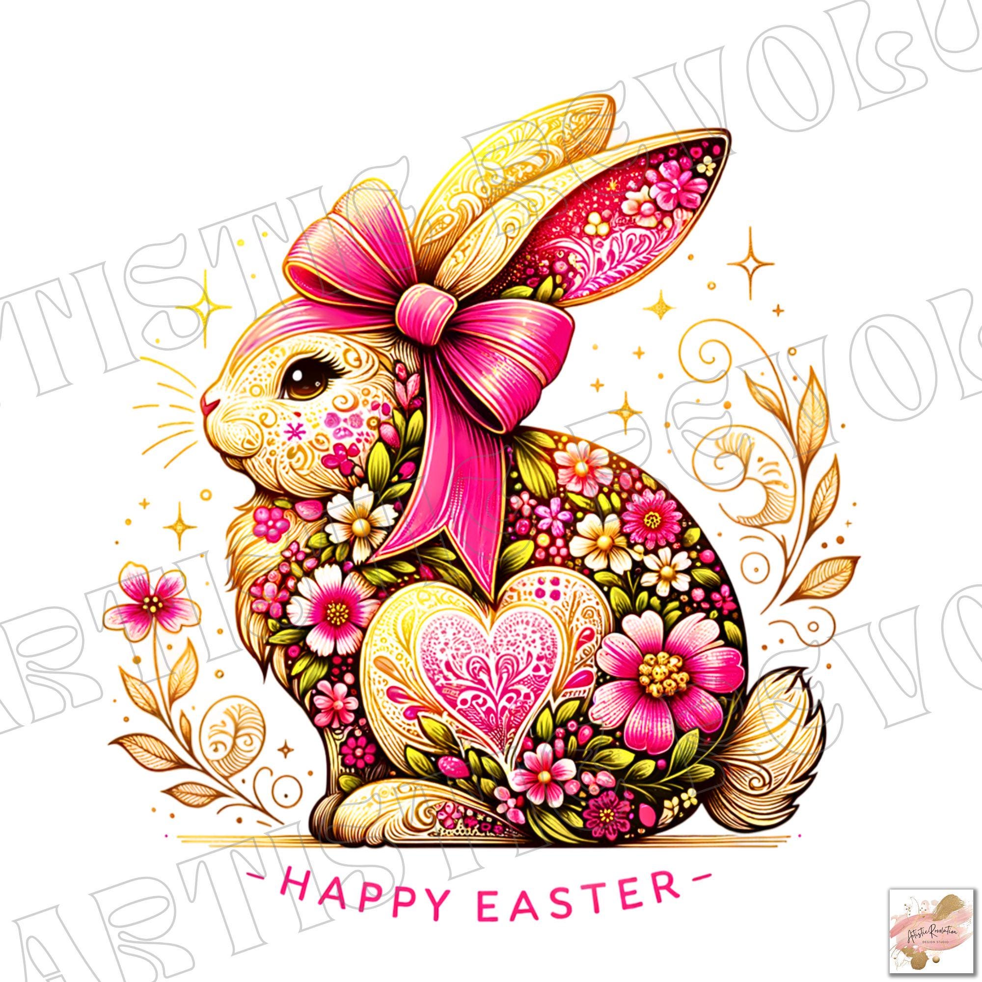 Bunny Easter Coquette Png, Watercolor Floral Easter Bunny Png, Happy ...