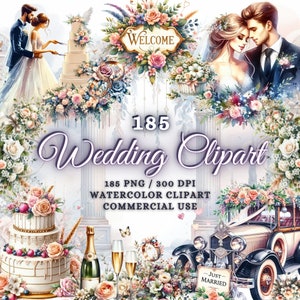185 Aquarell Hochzeit Clipart Bundle, Blumenhochzeit, Boho Hochzeit, Rustikale Hochzeit, Hochzeitsbögen, Hochzeit Blumensträuße, Hochzeit Png