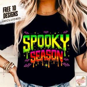 Spooky Season Trendy Neon Halloween Png, Drip Spooky Vibes Png, Neon Bat Sublimation Design, Halloween Scary Shirt Design Neon Halloween Png