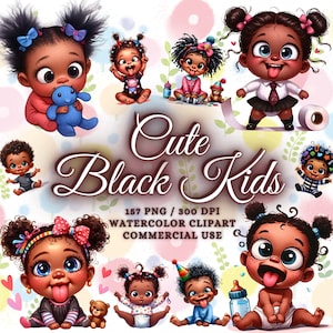59 lustige und süße schwarze Mädchen Clipart und schwarze Jungen Clipart Bundle, schwarze Kinder Clipart Png, Baby Png, Baby Png, schwarze Kinder Png