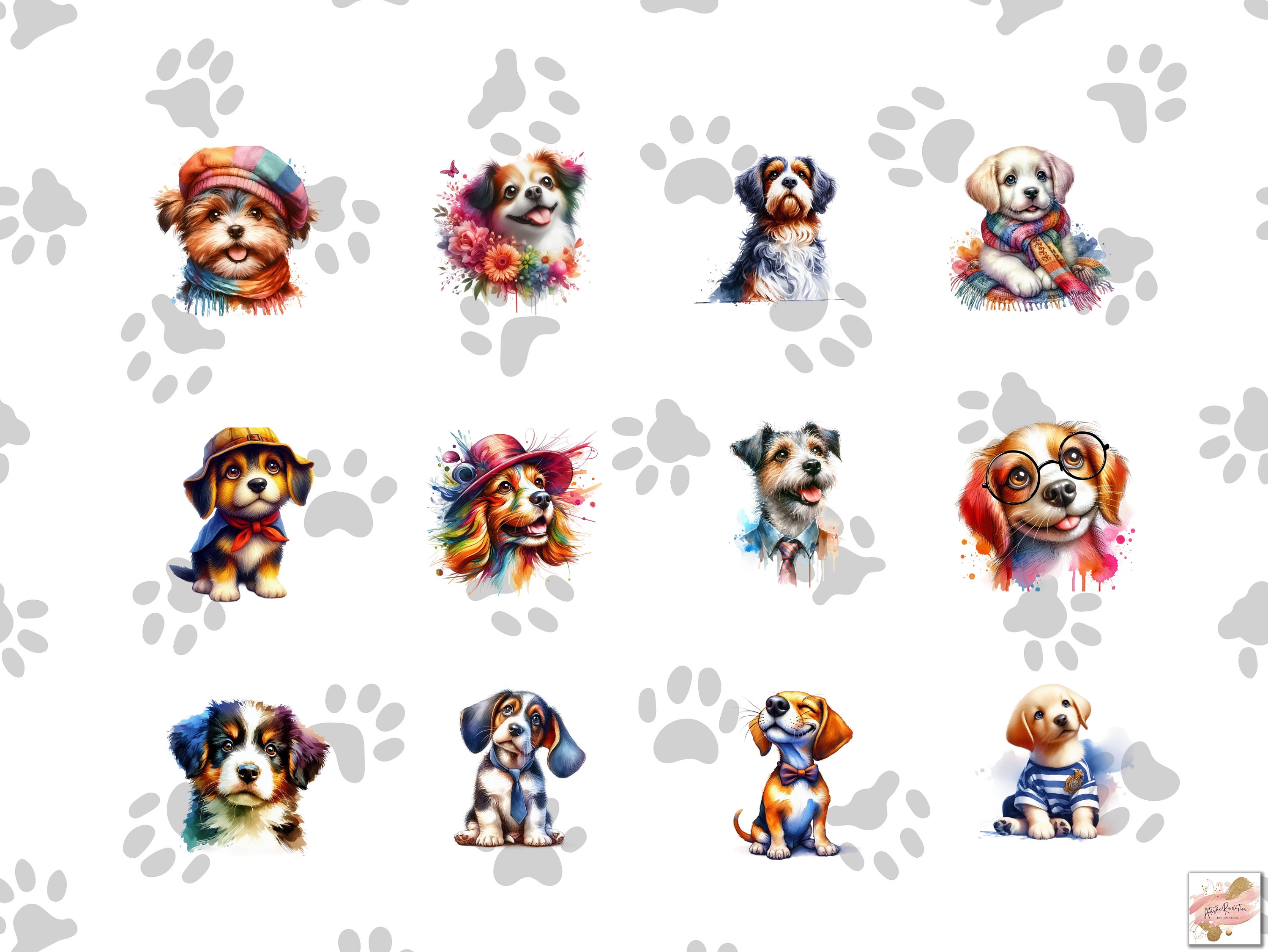 100 Funny and Cute Watercolor Dogs Clipart Bundle, Cute Dogs Png Bundle ...